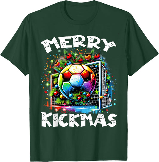 Merry Kickmas Soccer Ball Soccer Player Merry Christmas T-Shirt - T-Shirt | Forest