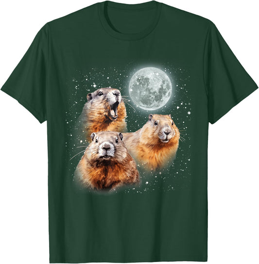 Three Groundhog Moon 3 Groundhog Head Groundhog Day T-Shirt - T-Shirt | Forest