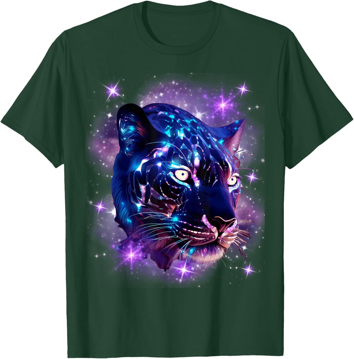 Cosmic Cheetah Leopard Tiger Purple Galaxy Stars Celestial T-Shirt - T-Shirt | Forest