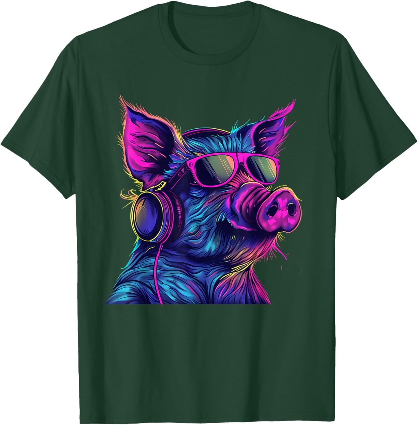 Pig DJ Techno EDM Pig Lover Music Headphones Beatmaker T-Shirt - T-Shirt | Forest