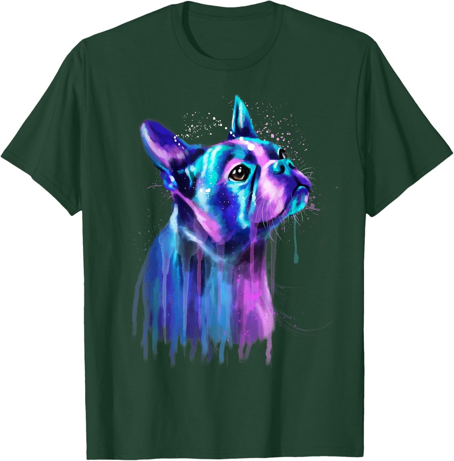 Colorful Boston Terrier Dog Art Watercolor Painting Women Kids T-Shirt - T-Shirt | Forest