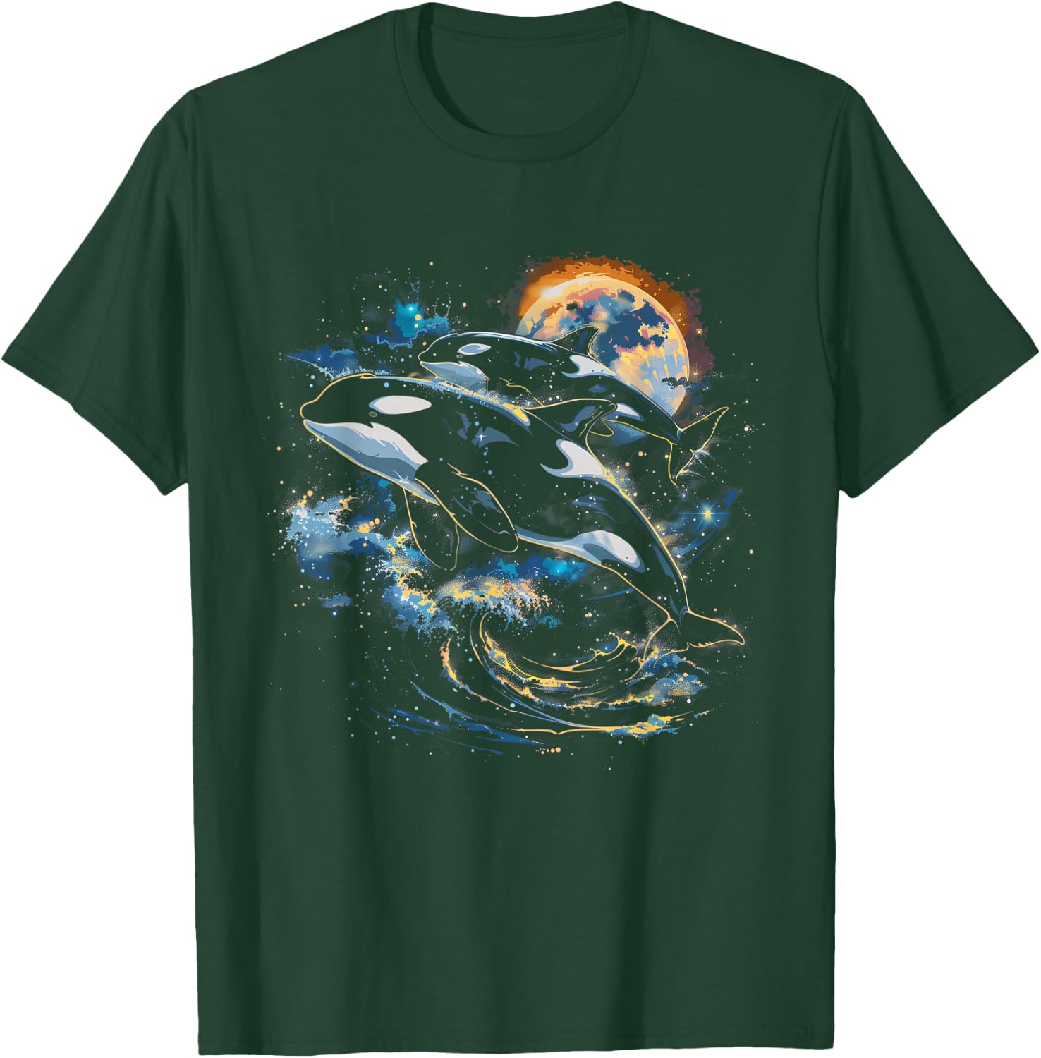 Orca In Space, Planets, Stars, Wall Lovers T-Shirt - T-Shirt | Forest