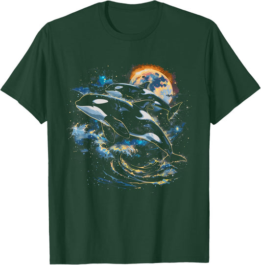 Orca In Space, Planets, Stars, Wall Lovers T-Shirt - T-Shirt | Forest
