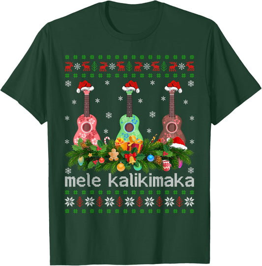 Mele Kalikimaka Ukulele Guitar Gift Ugly Ukulele Christmas T-Shirt - T-Shirt | Forest