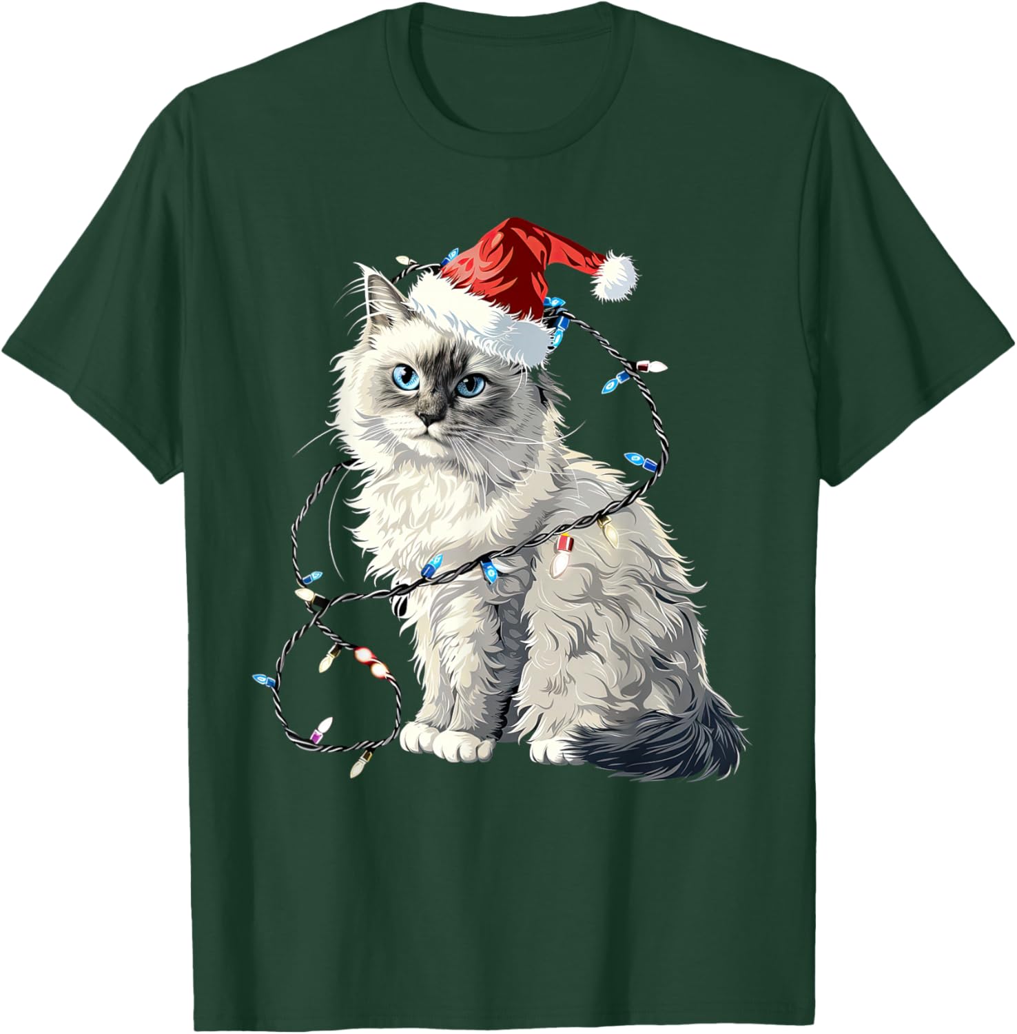 Cute Ragdoll Cat Santa Hat Christmas Lights Feline T-Shirt - T-Shirt | Forest