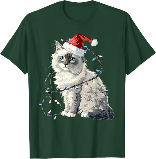 Cute Ragdoll Cat Santa Hat Christmas Lights Feline T-Shirt - T-Shirt | Forest