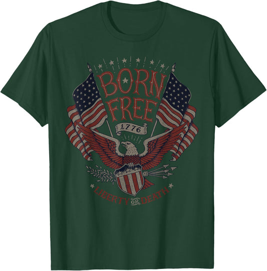 Vintage Born Free Eagle American Flag 1776 4th of July USA T-Shirt - T-Shirt | Forest