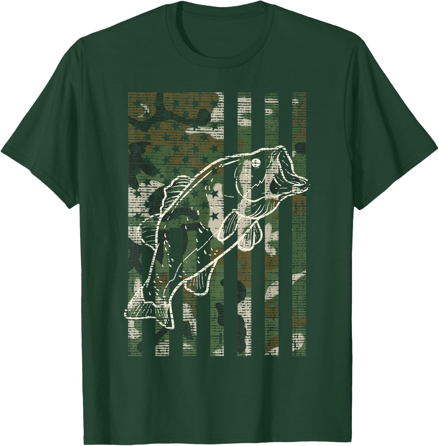 Fishing Camo US Flag Fish Bass Patriot Fisherman Dad Gift T-Shirt - T-Shirt | Forest