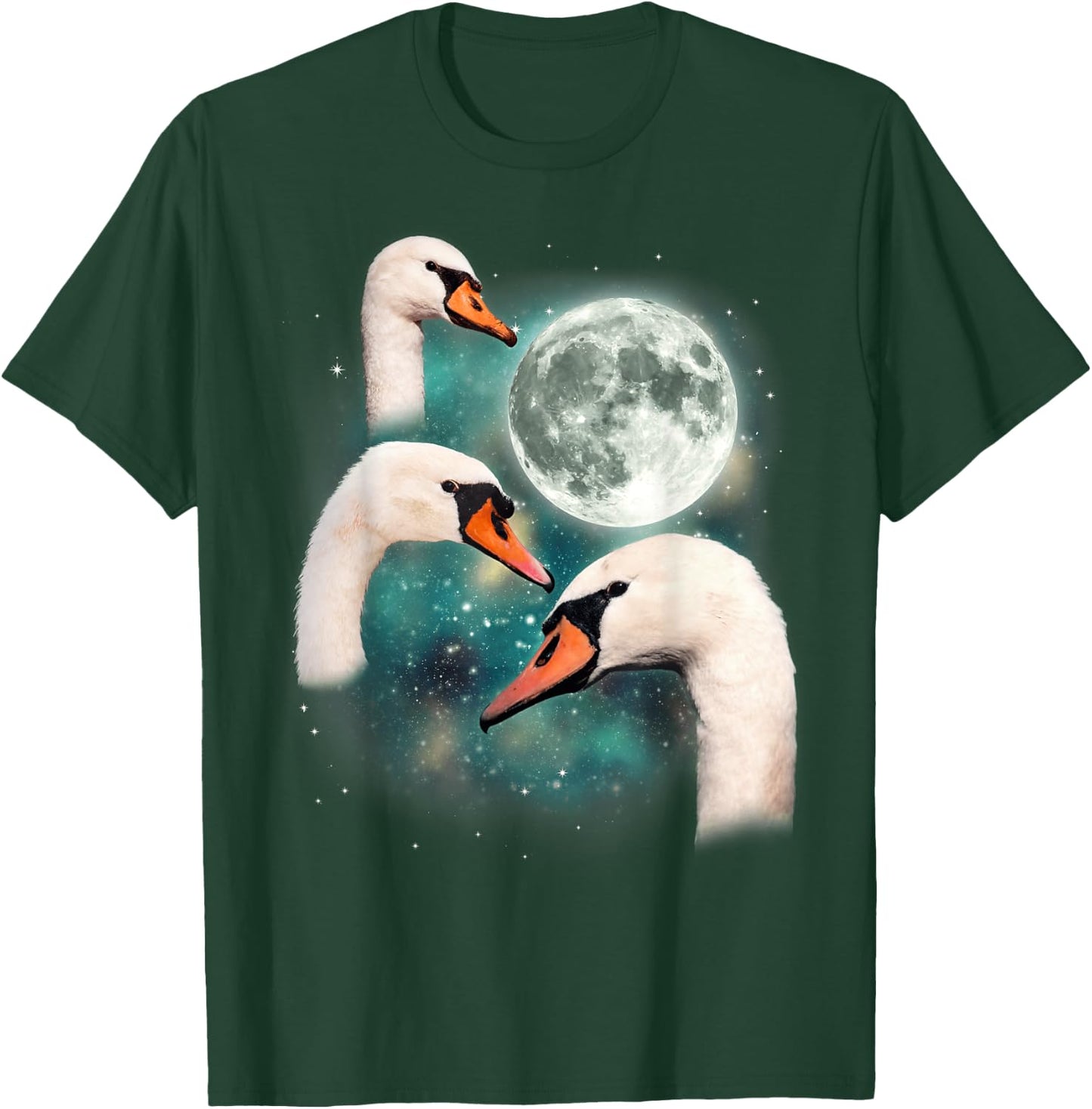 Three Swan Moon | 3 Swans Funny Bird Parody Cursed Meme T-Shirt - T-Shirt | Forest
