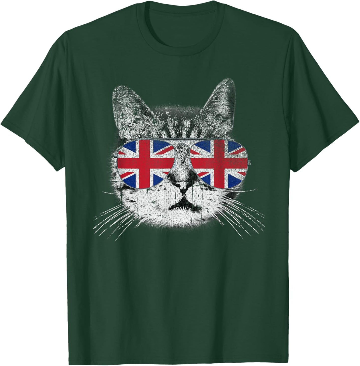 Cat Shirt Union Jack Flag Country Retro England British UK T-Shirt - T-Shirt | Forest