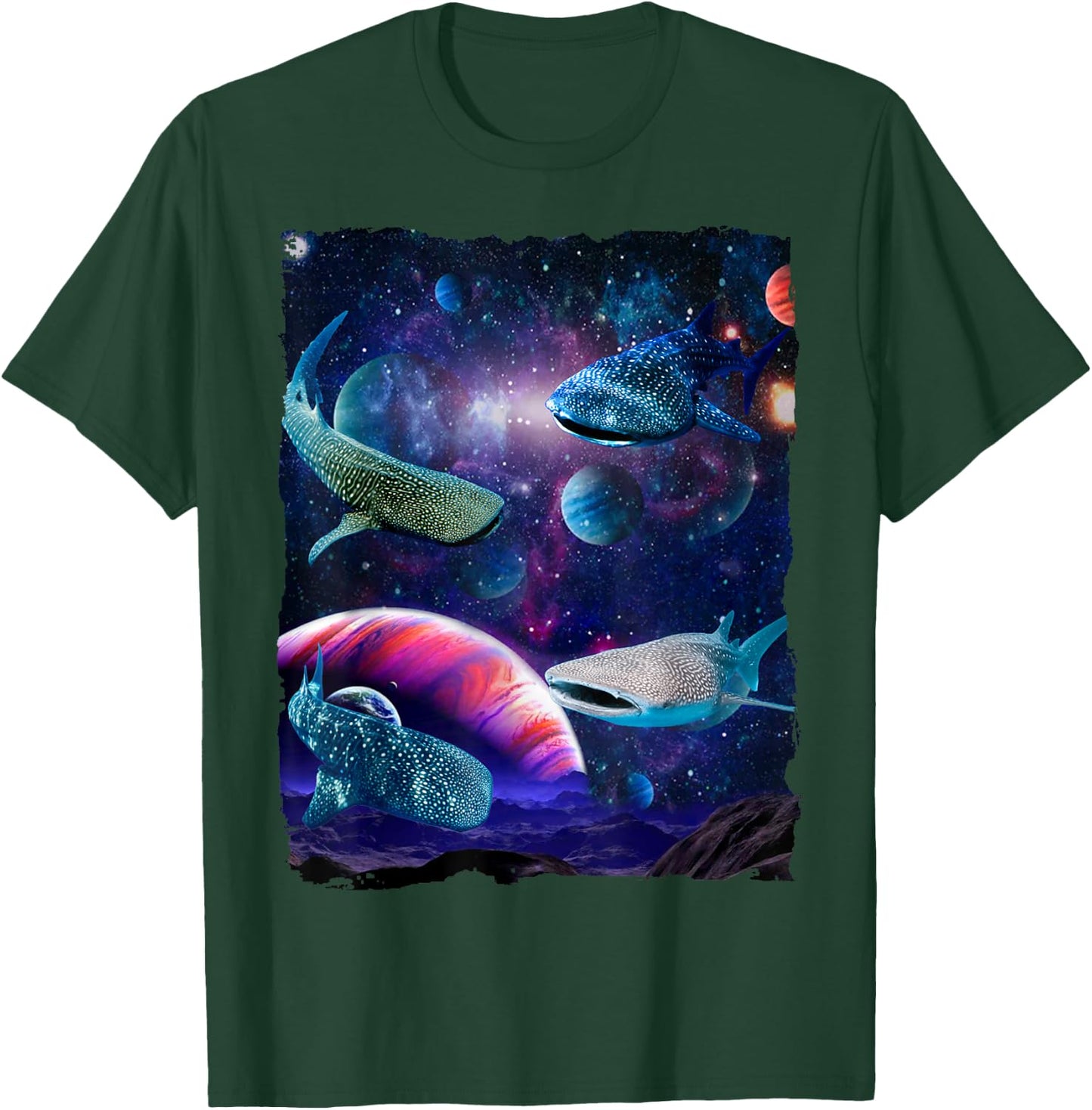 Sharks Universe Space Random Galaxy Fish water Whale Shark T-Shirt - T-Shirt | Forest
