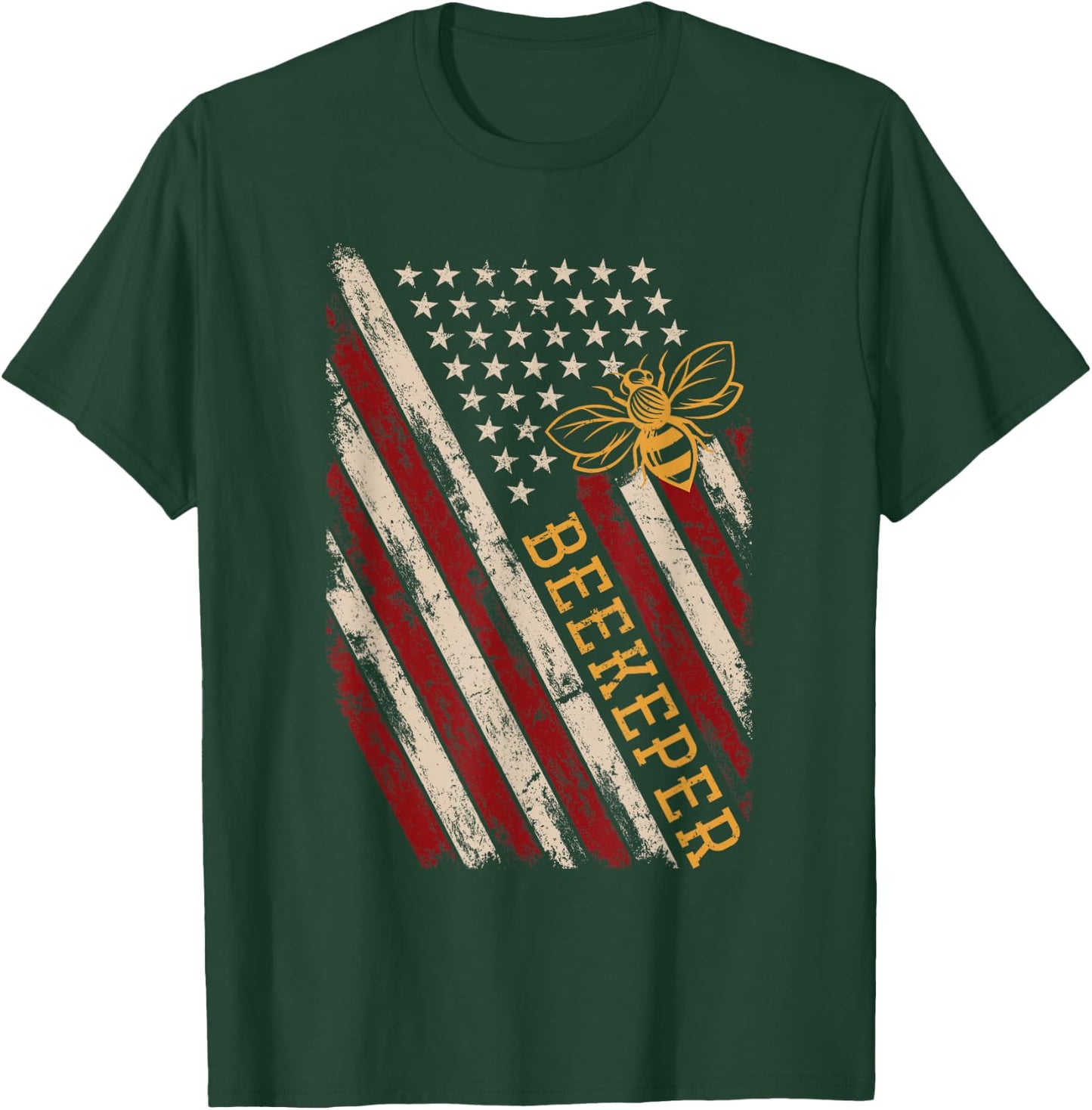 Patriotic Bee Whisperer 4th of July Gift USA Flag Beekeeper T-Shirt - T-Shirt | Forest