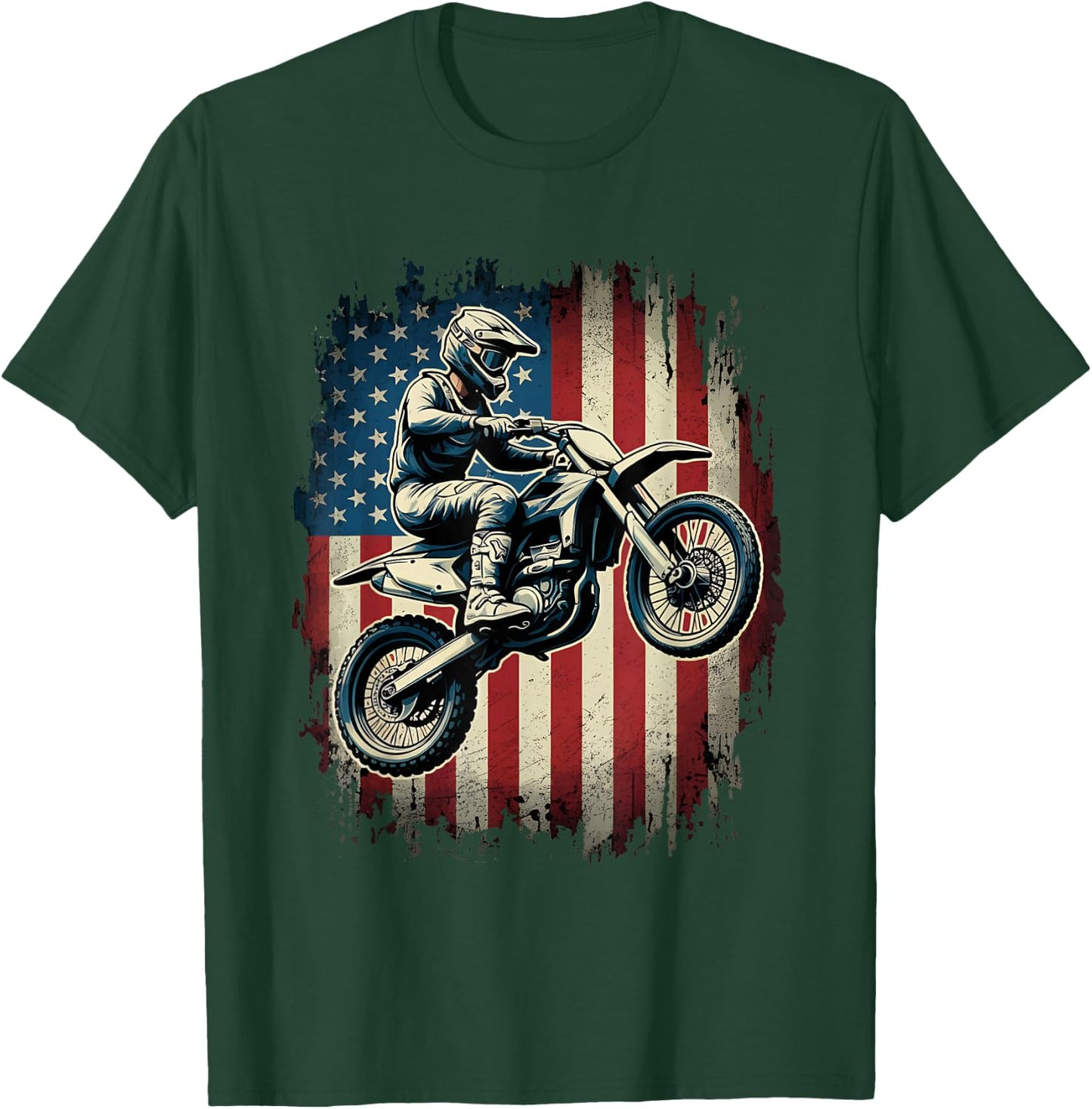 Dirt Bike American Flag Motocross Biker USA Vintage T-Shirt - T-Shirt | Forest