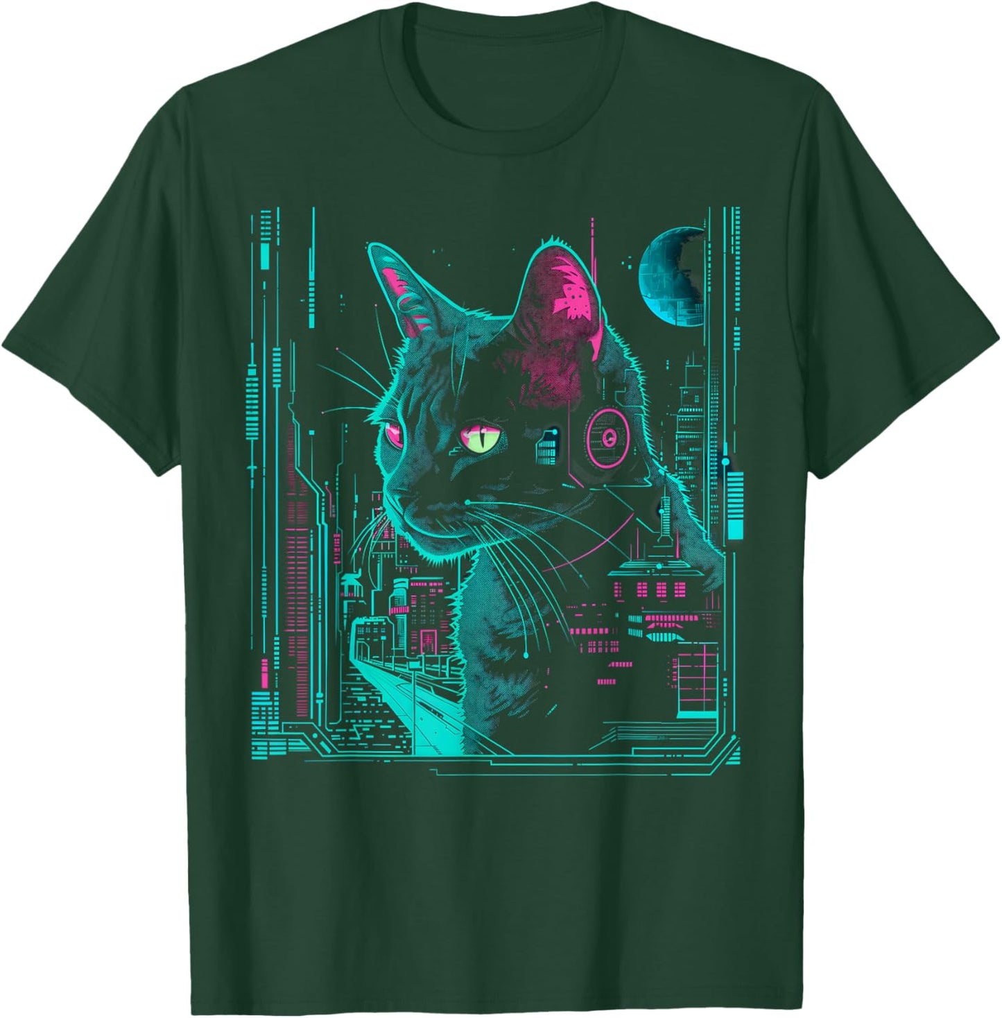 Cyberpunk Cat with cybernetic enhancements T-Shirt - T-Shirt | Forest