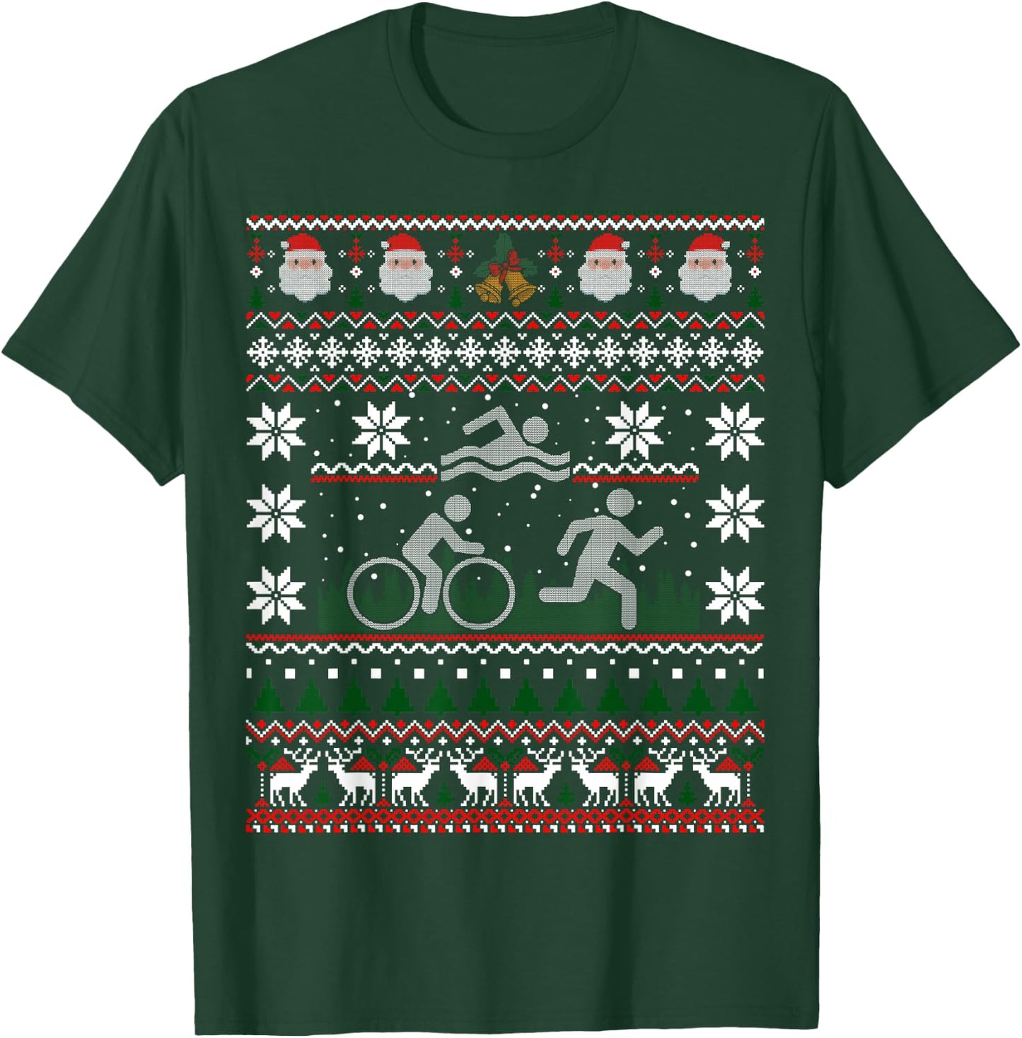 Triathlon Ugly Christmas Sweater Swim Bike Run Funny T-Shirt - T-Shirt | Forest