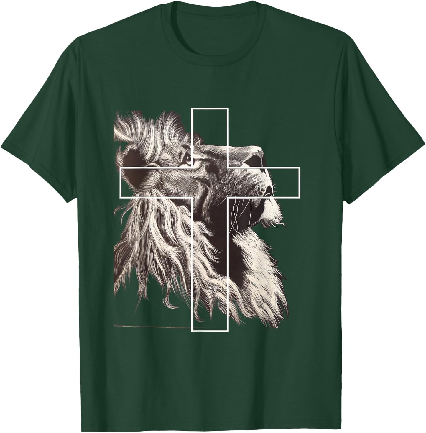 Jesus Lion of Judah Christian Cross T-Shirt - T-Shirt | Forest