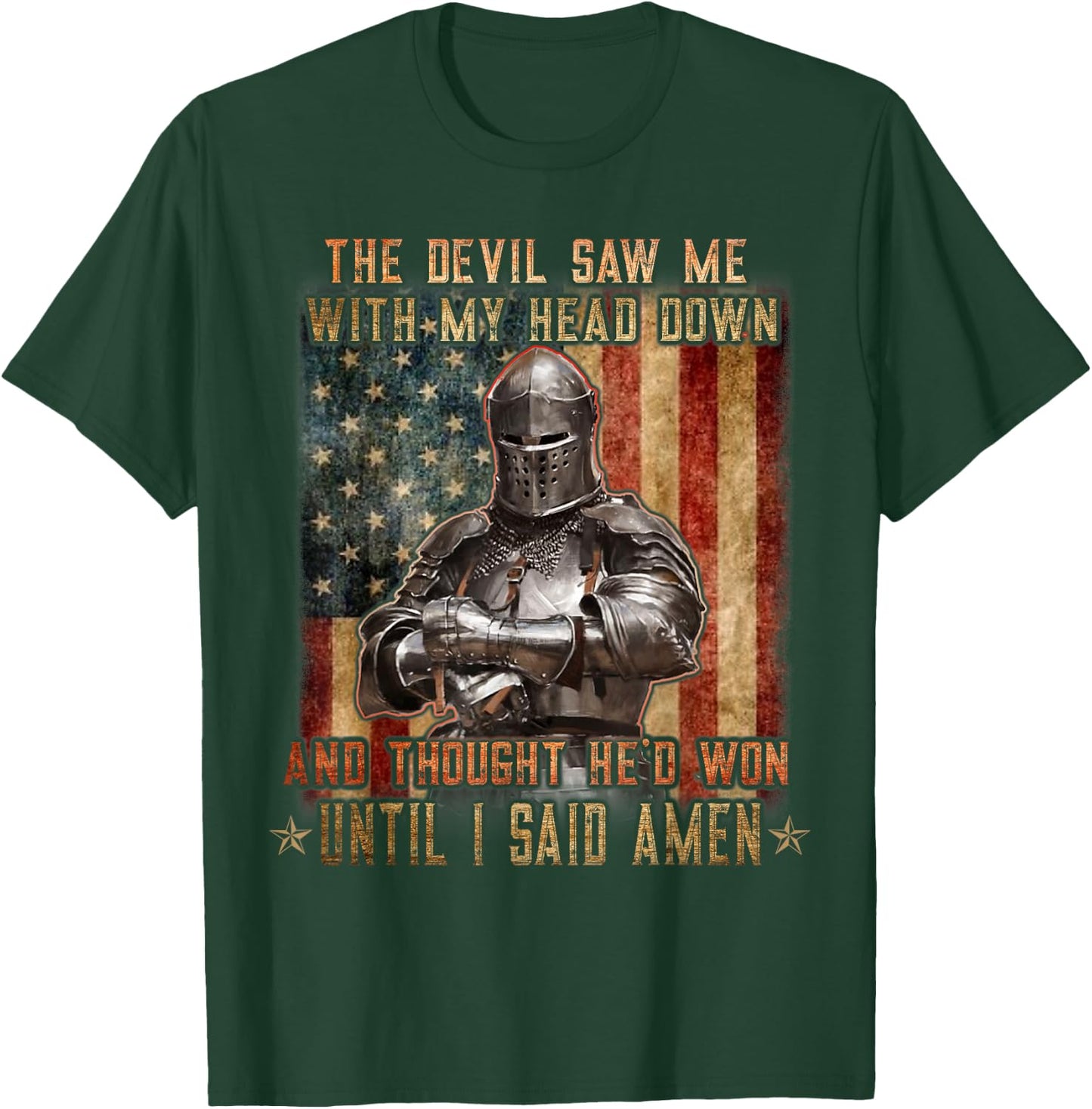 The Crusader - The Devil Saw Me - Knight Templar US Flag T-Shirt - T-Shirt | Forest