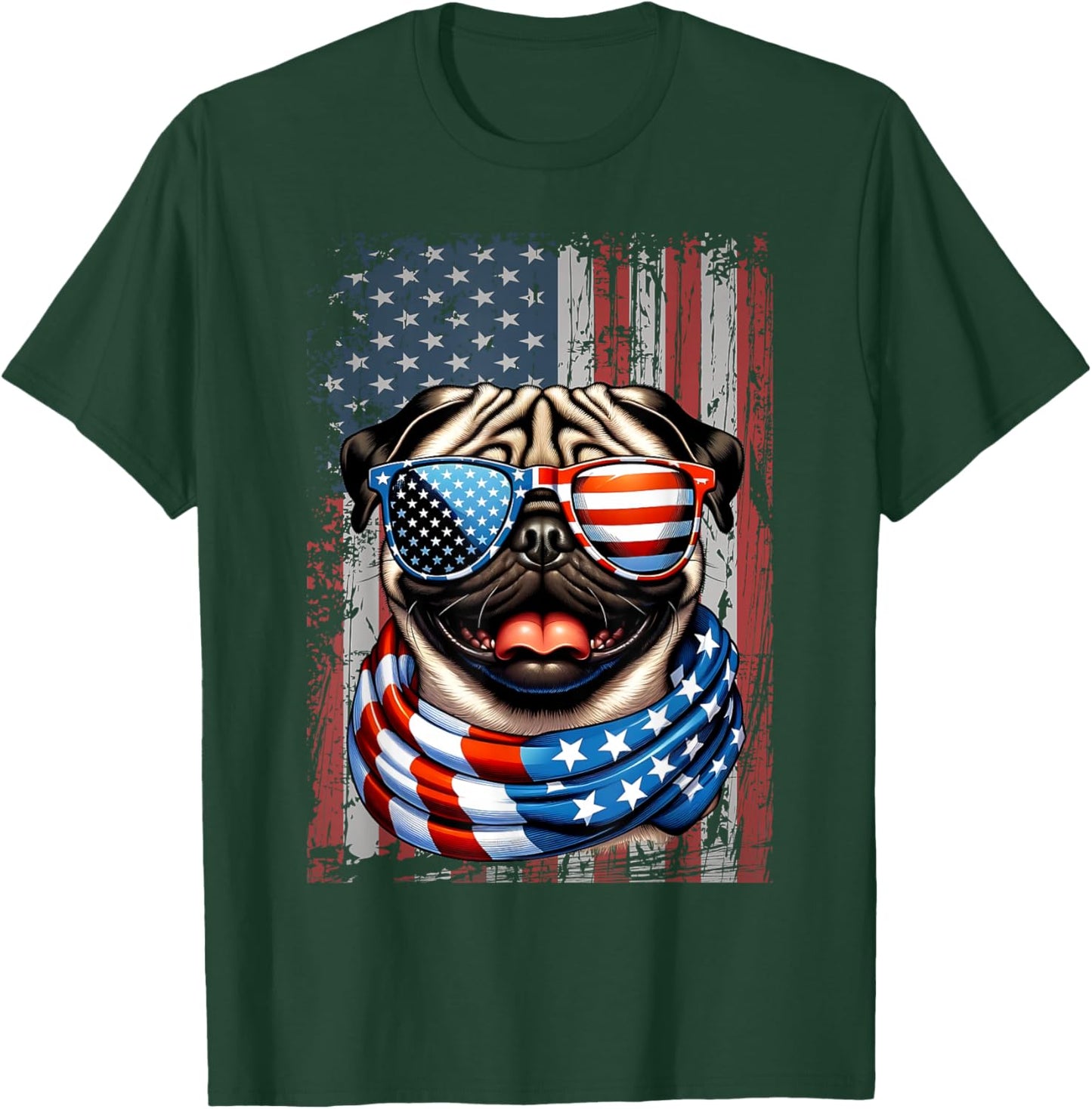 Pug Dog Lover US Flag 4th of July Patriotic T-Shirt - T-Shirt | Forest