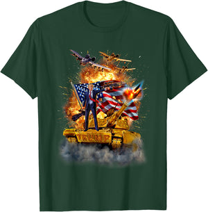 President Donald Trump Rides a Golden Tank T-Shirt - T-Shirt | Forest