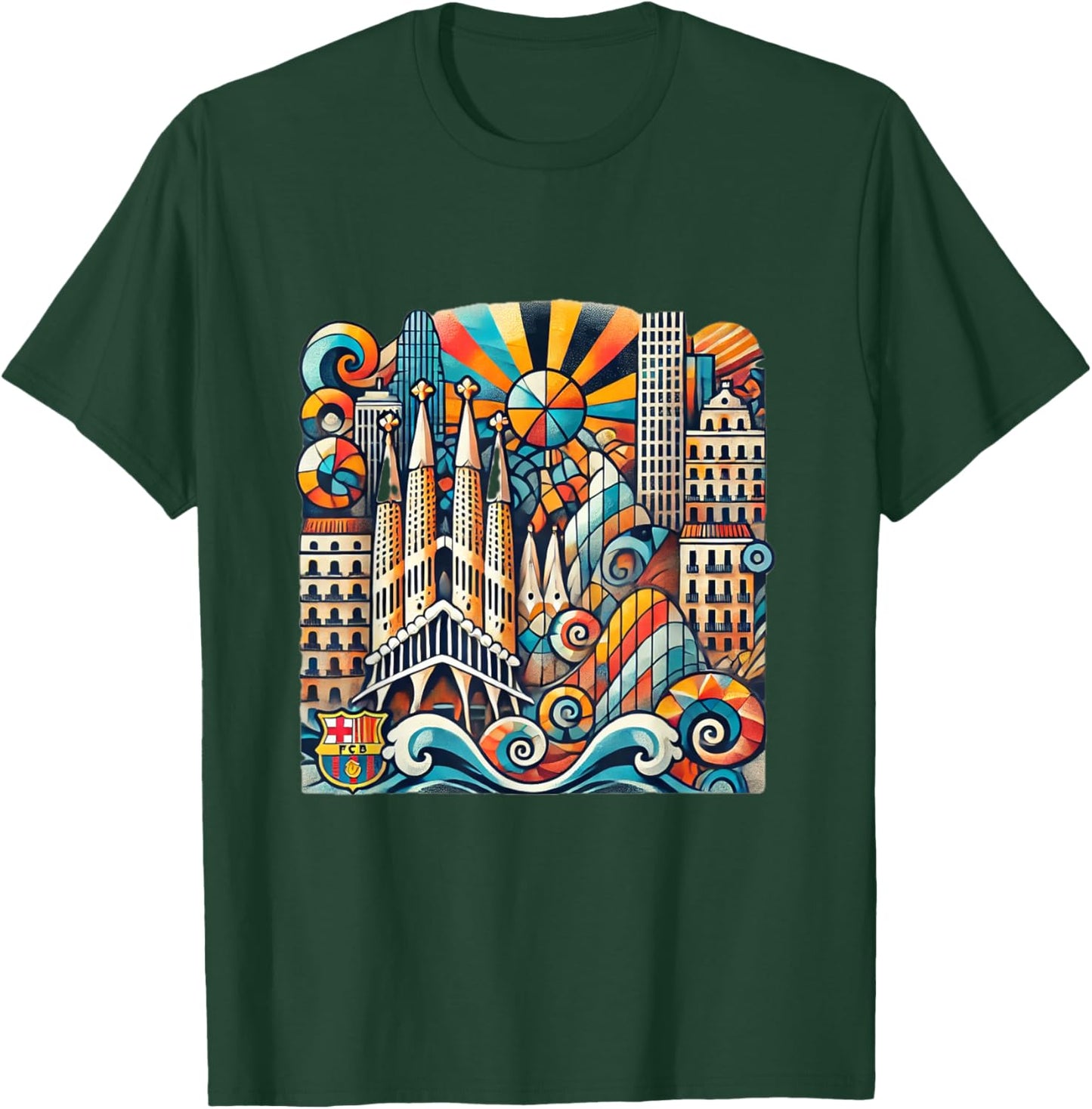 Barcelona-Inspired Abstract Art Design T-Shirt - T-Shirt | Forest