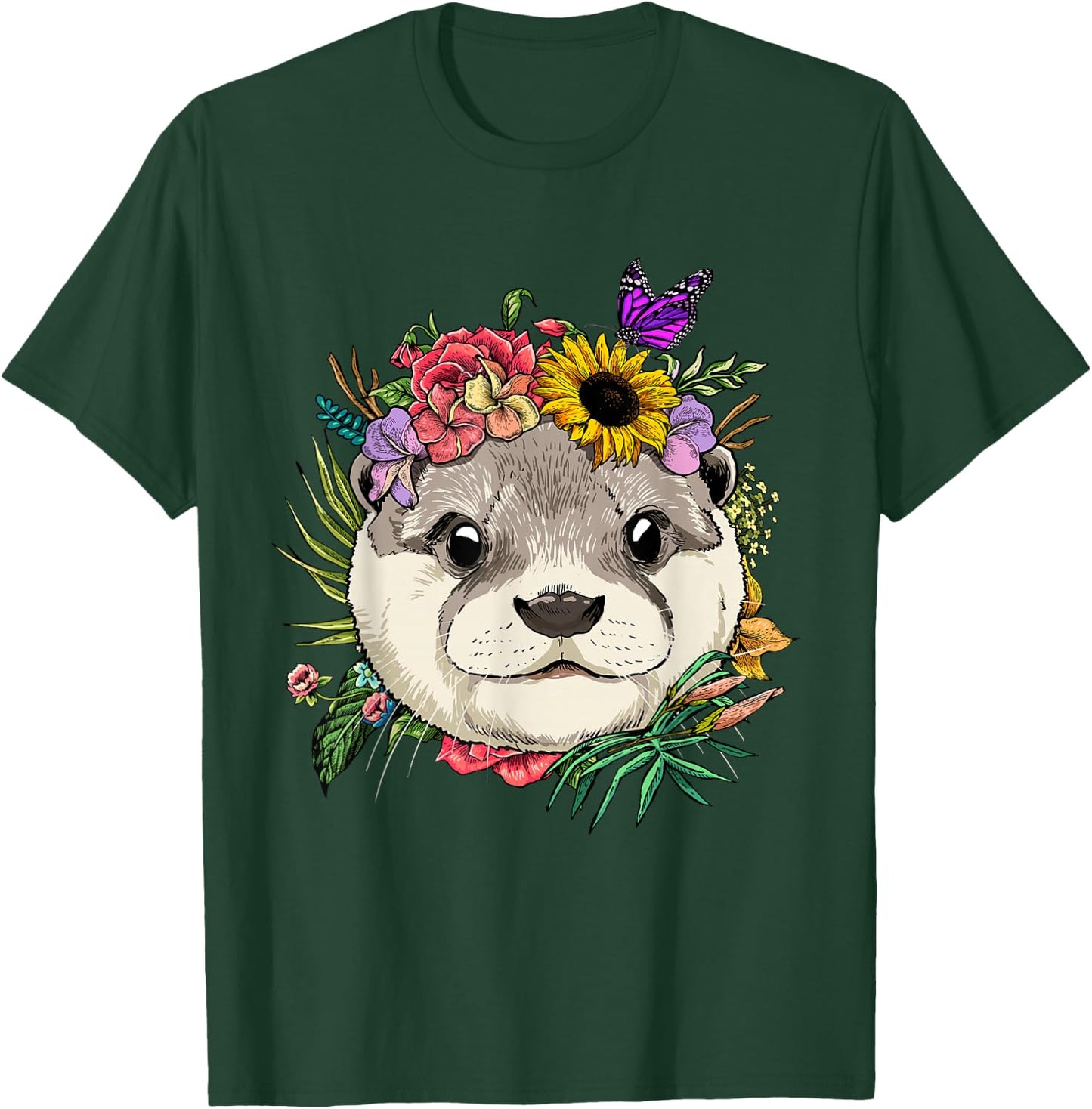 Floral Otter Spring Nature Otter Animal Lovers T-Shirt - T-Shirt | Forest
