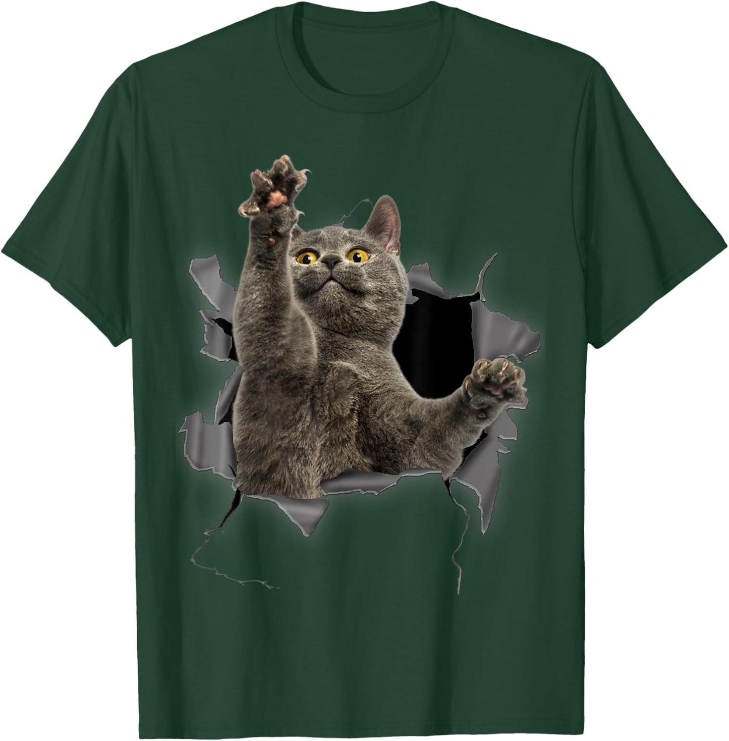Grey Cat Torn Cloth Funny Gifts Cat Dad, Cat Mom, Cat Lover T-Shirt - T-Shirt | Forest