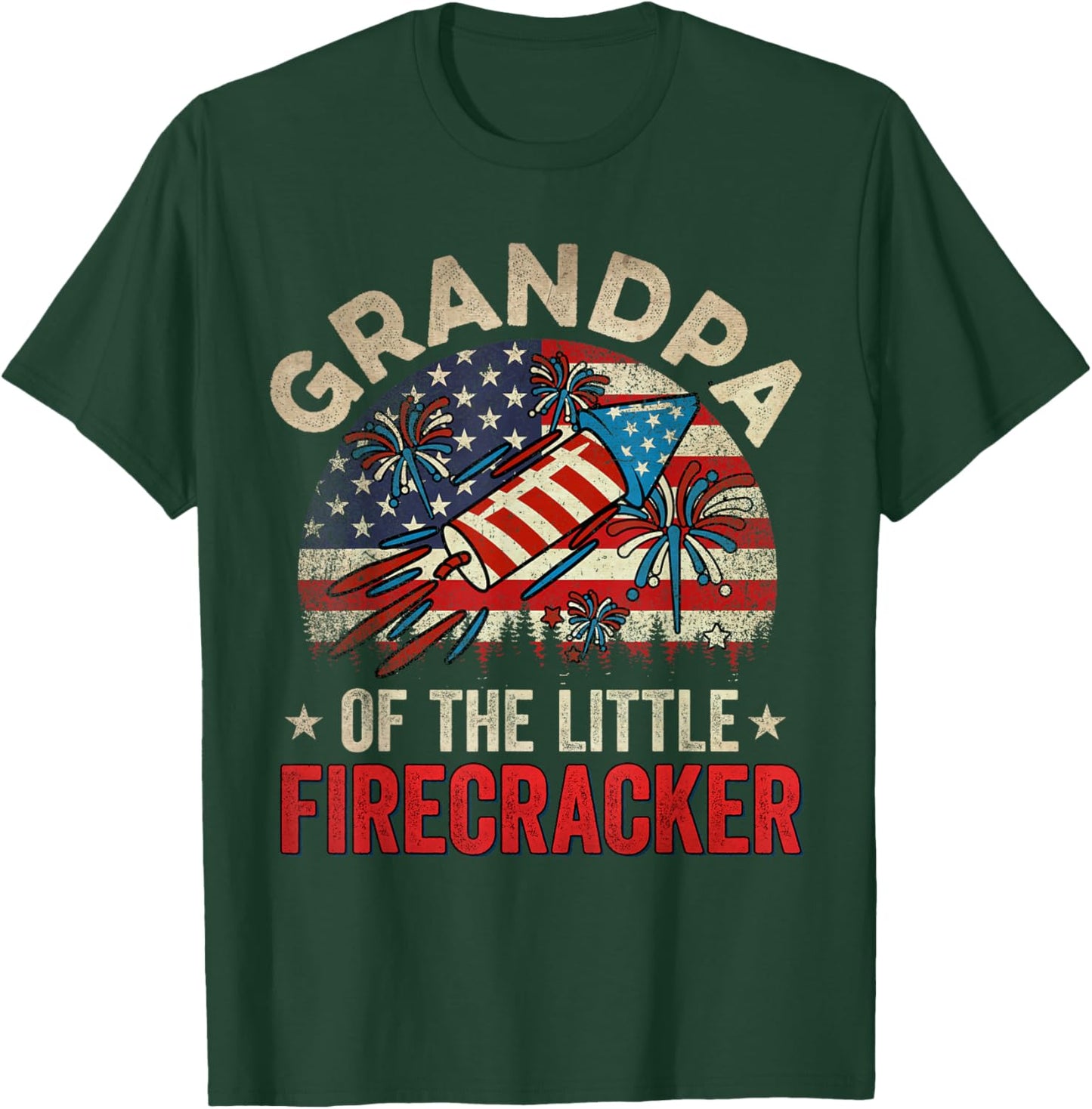 4th Of July Birthday Grandpa Of The Little Firecracker T-Shirt - T-Shirt | Forest