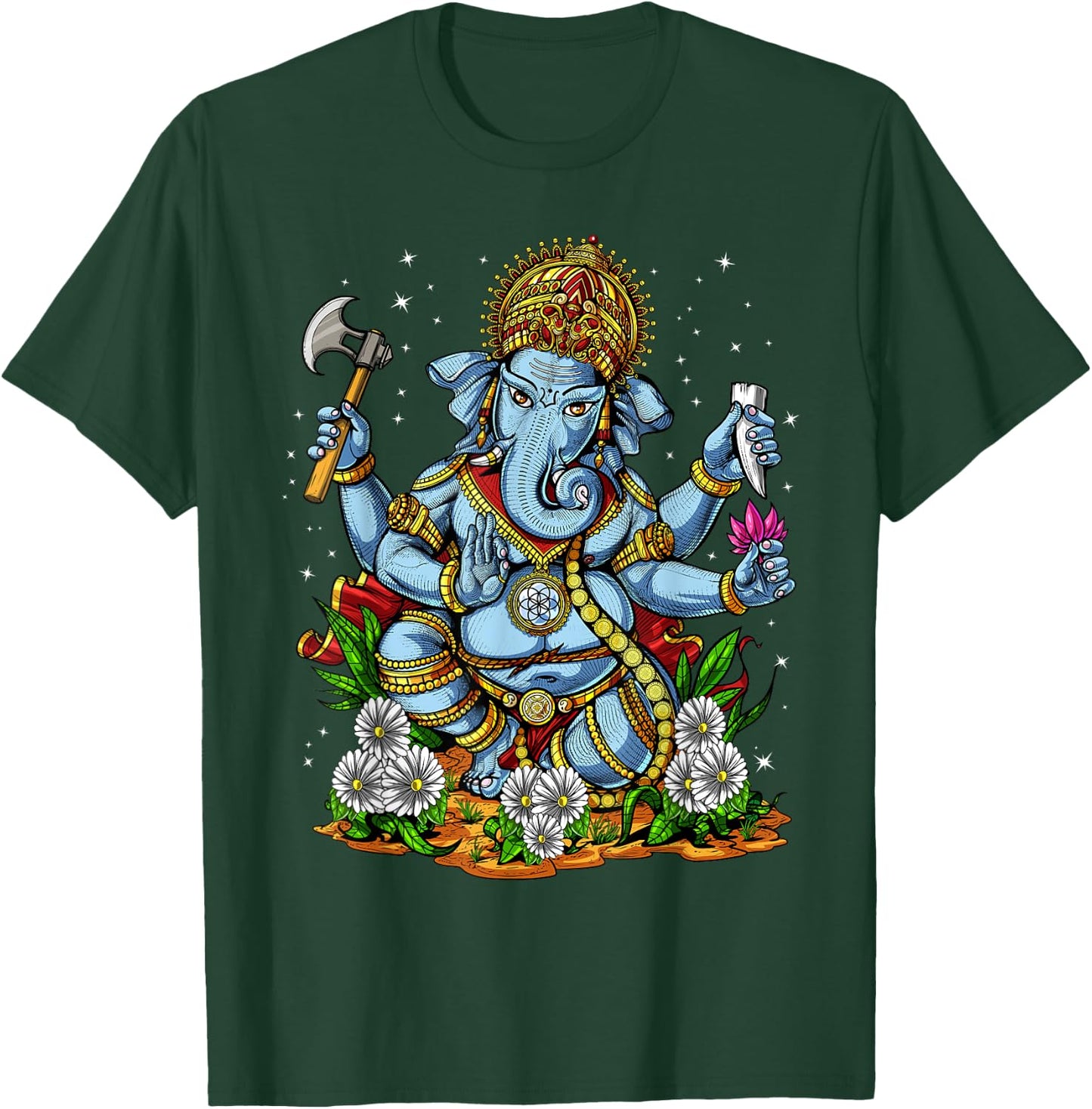 Ganesha Hindu God Elephant Spiritual Yoga Meditation T-Shirt - T-Shirt | Forest