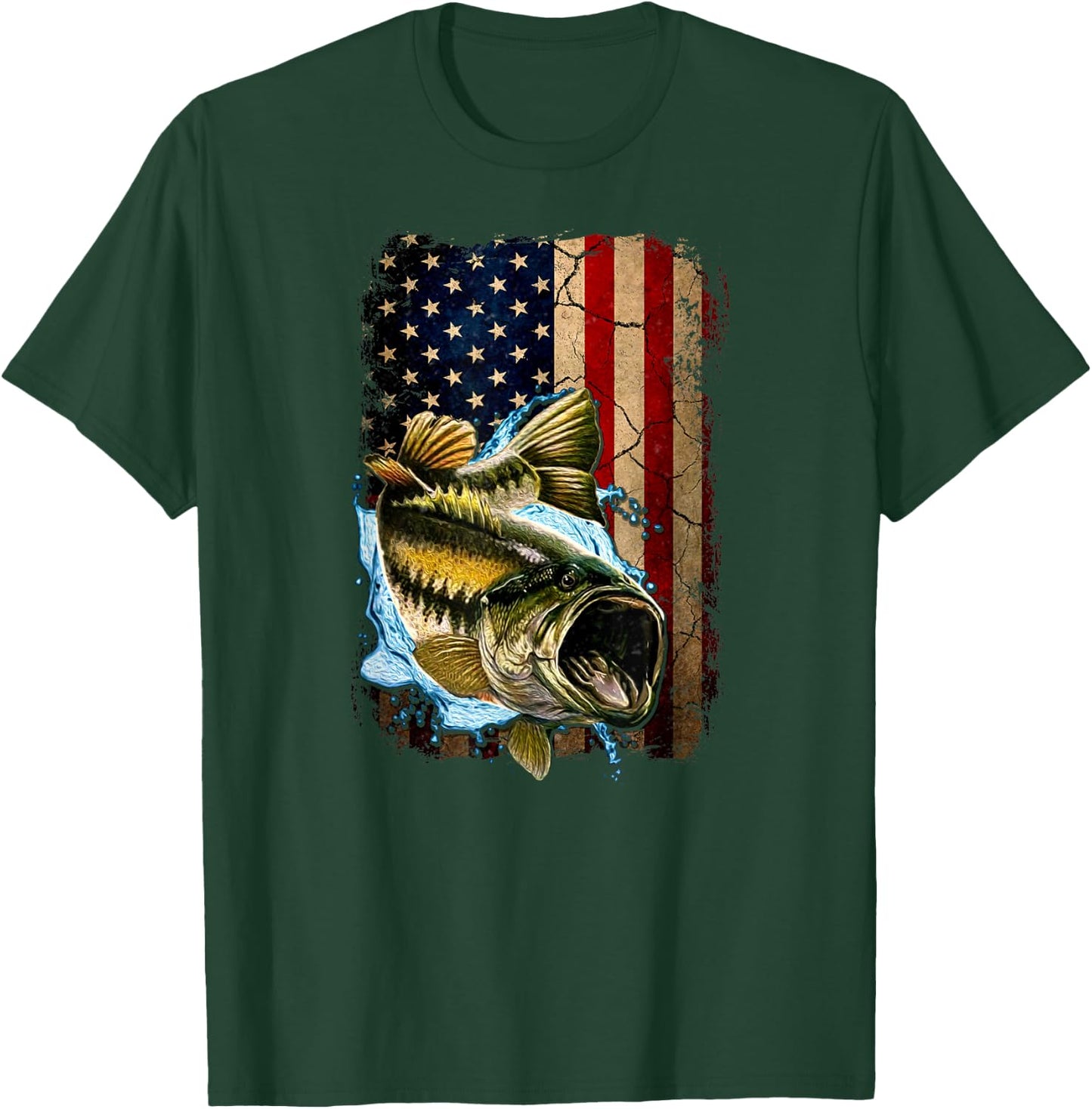American Flag Bass Fishing For Fisherman Fish Fishing T-Shirt - T-Shirt | Forest