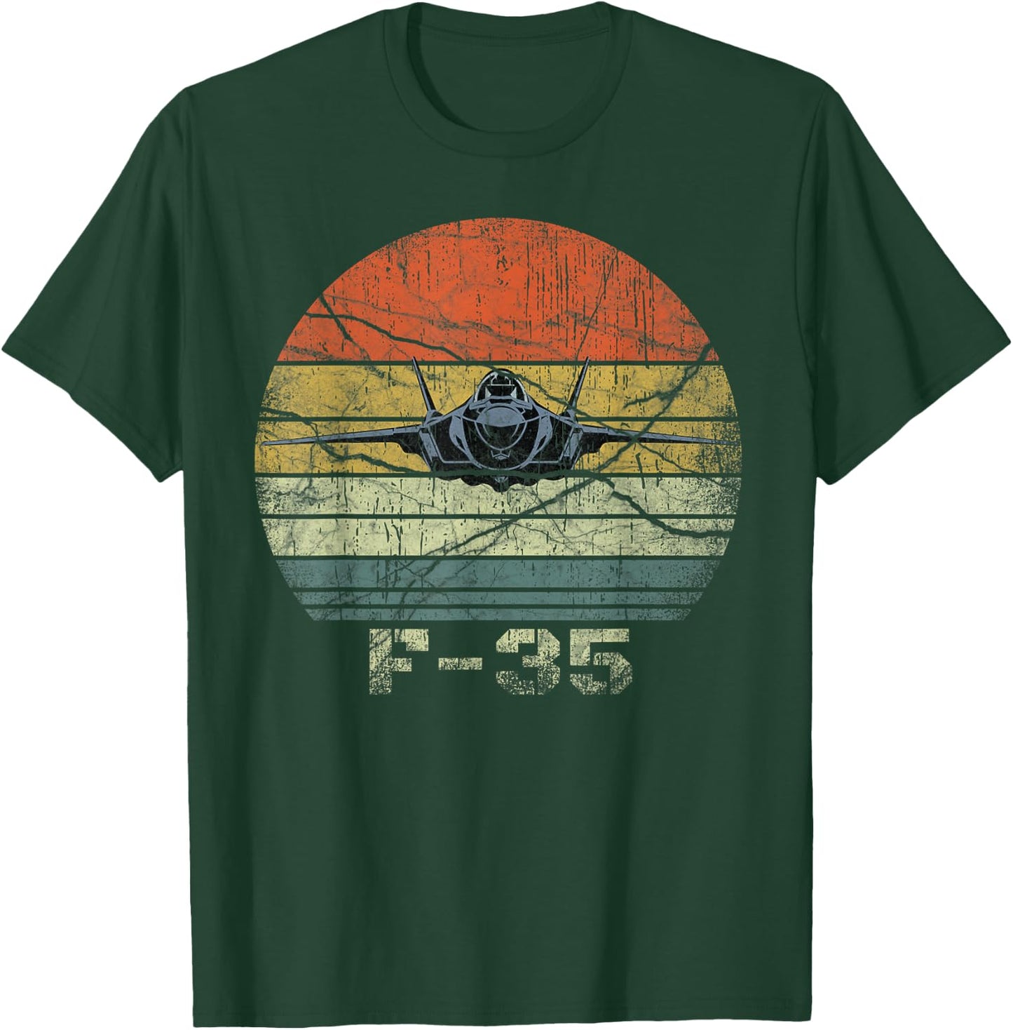 Distressed F-35 Fighter Jet Military Airplane T-Shirt - T-Shirt | Forest