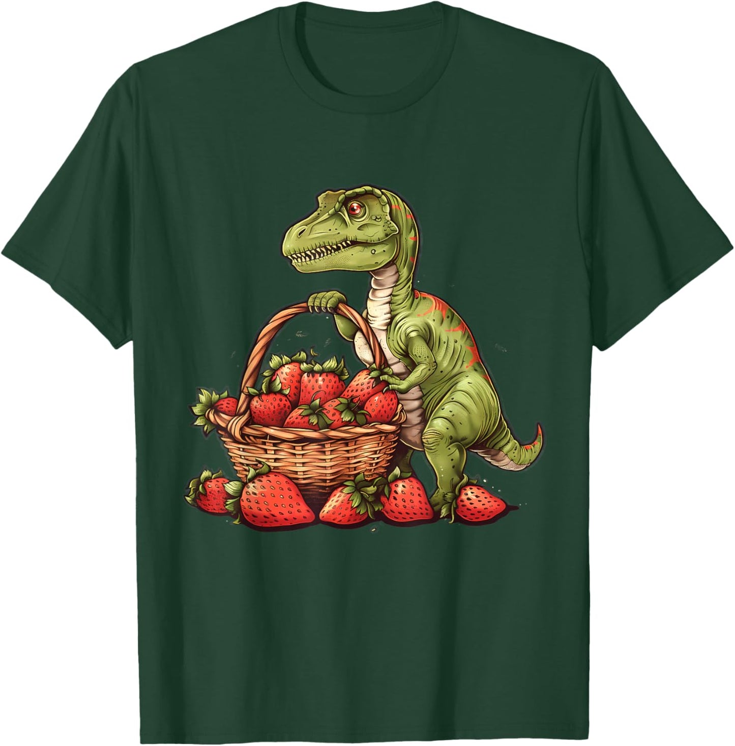 Strawberry Dinosaur Artwork Funny Dino Strawberry Fruit T-Shirt - T-Shirt | Forest