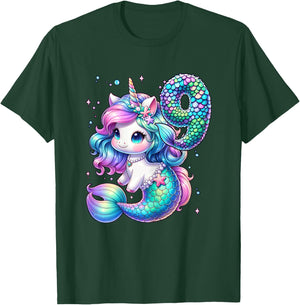 Unicorn Mermaid 9th Birthday 9 Year Old Party Girls Outfit T-Shirt - T-Shirt | Forest