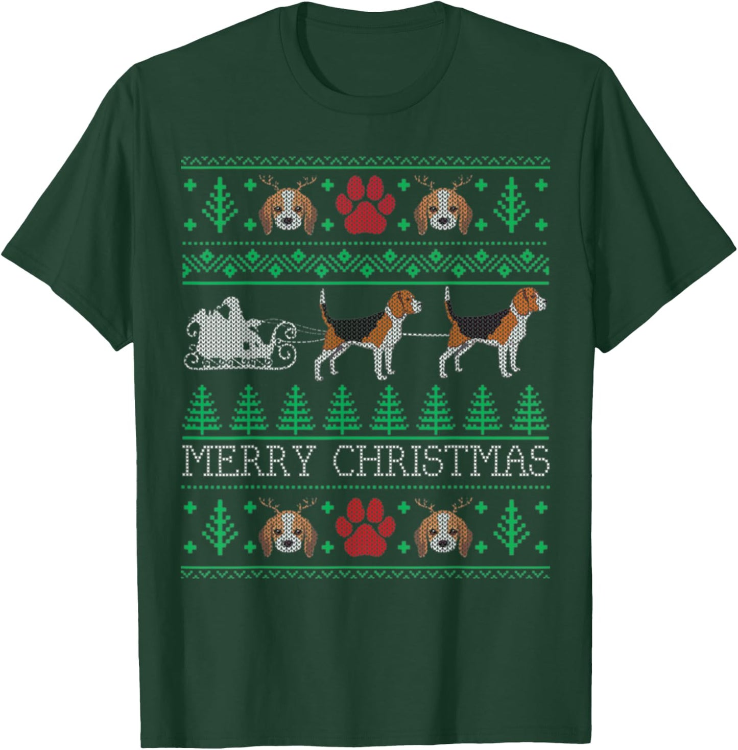 Funny Dog Beagle Ugly Christmas Sweaters Men Women T-Shirt - T-Shirt | Forest