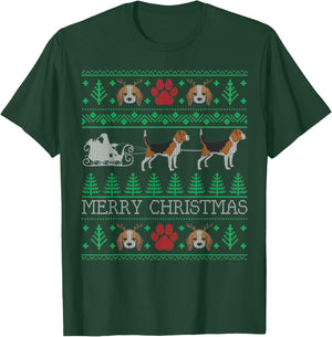 Funny Dog Beagle Ugly Christmas Sweaters Men Women T-Shirt - T-Shirt | Forest