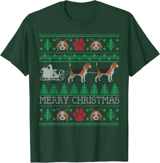 Funny Dog Beagle Ugly Christmas Sweaters Men Women T-Shirt - T-Shirt | Forest