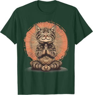 Cat Meditation Zen Buddha Hindu Buddhist Spirituality T-Shirt - T-Shirt | Forest