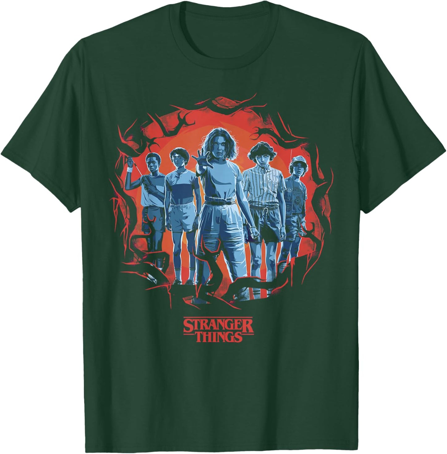 Stranger Things Group Shot Demogorgon Framed Short Sleeve T-Shirt - T-Shirt | Forest