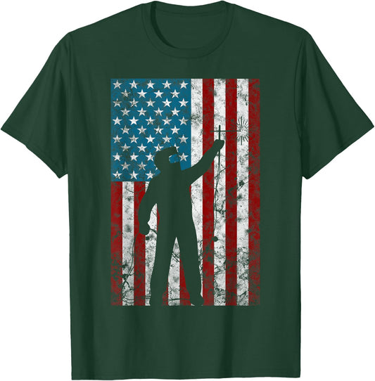 Vintage Welding Distressed Patriotic Welder American Flag Women Men T-Shirt - T-Shirt | Forest