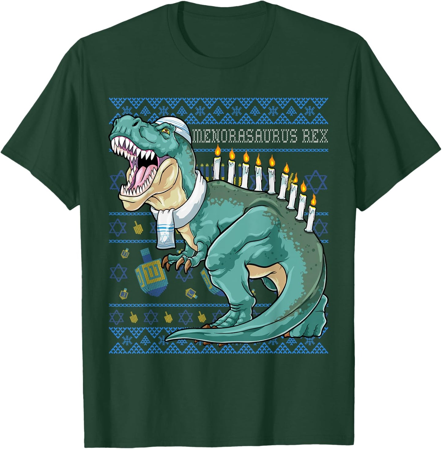 Menorasaurus Rex Hanukkah Shirt Jewish Dinosaur Menorah T-Shirt - T-Shirt | Forest