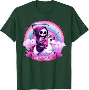 The Audacity Skeleton Riding Unicorn Rainbow Halloween Women T-Shirt - T-Shirt | Forest