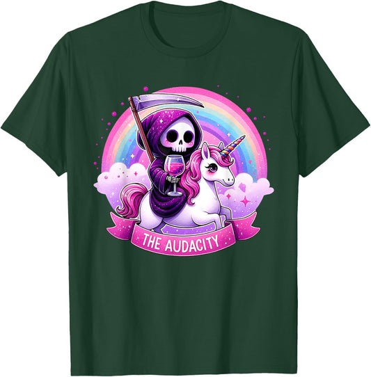 The Audacity Skeleton Riding Unicorn Rainbow Halloween Women T-Shirt - T-Shirt | Forest