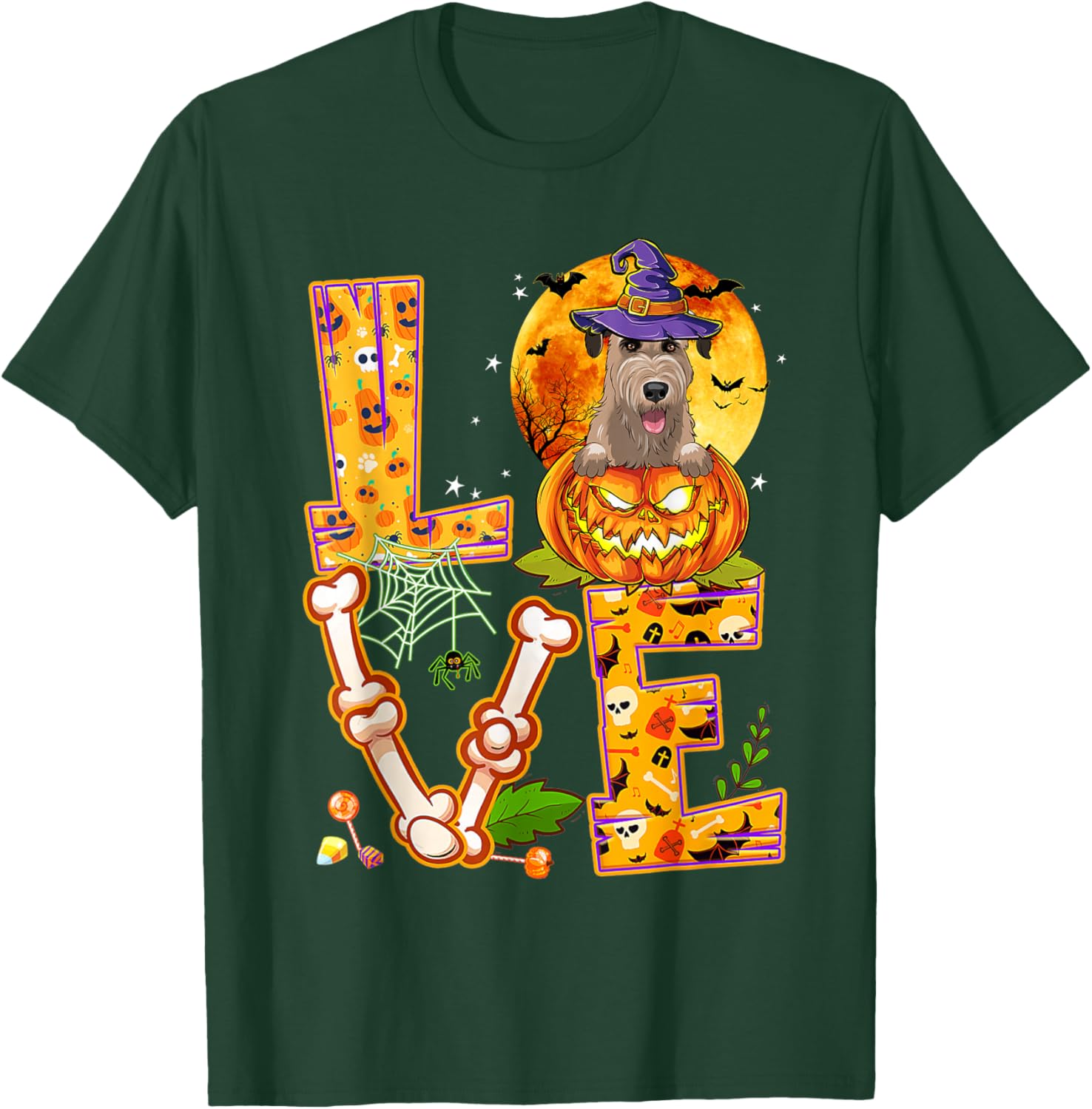 Love Irish Wolfhound Witch Pumpkin Scary Halloween Dog T-Shirt - T-Shirt | Forest