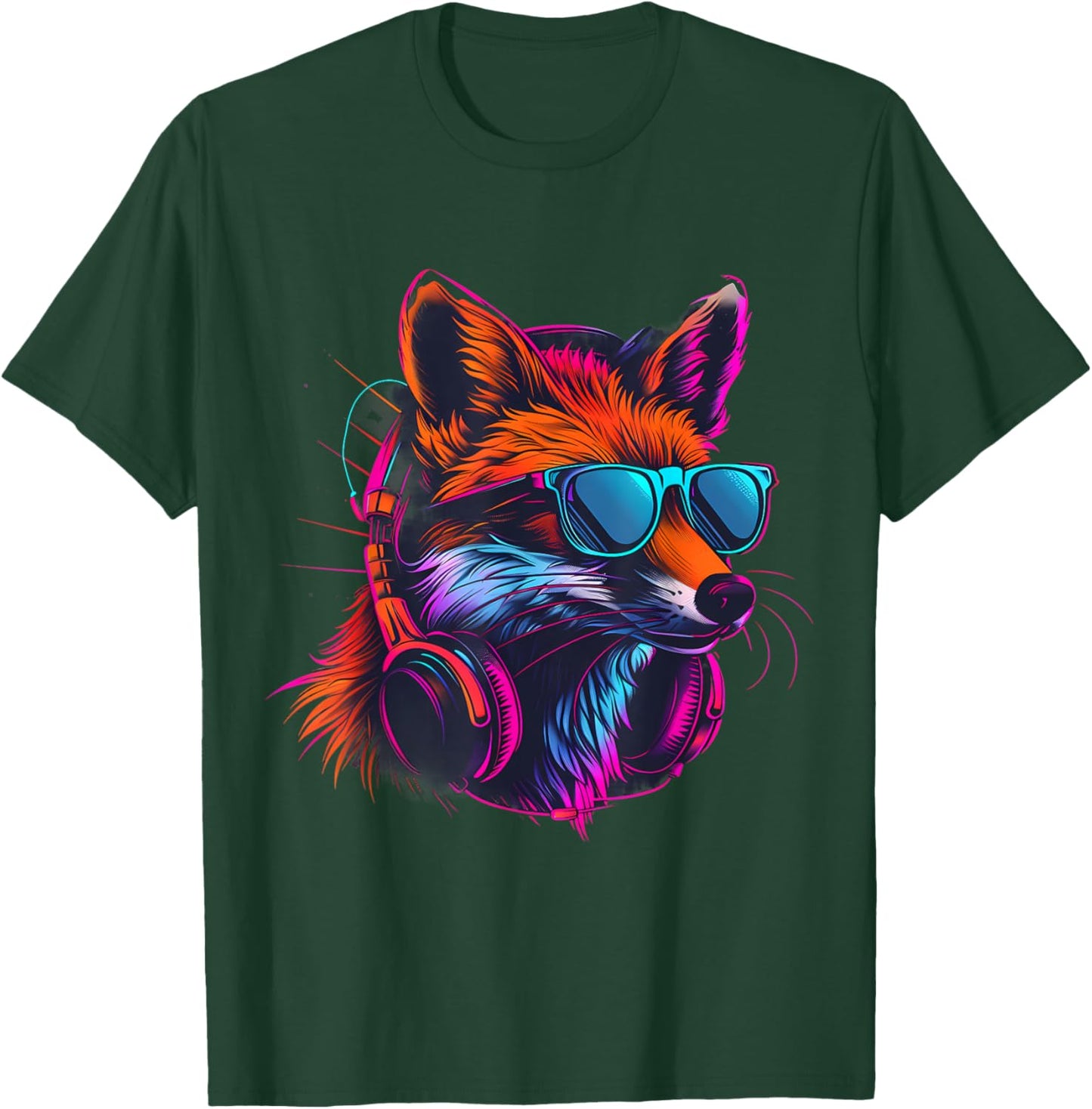 DJ Fox House Music Headphones Beatmaker Techno Fox Lover EDM T-Shirt - T-Shirt | Forest