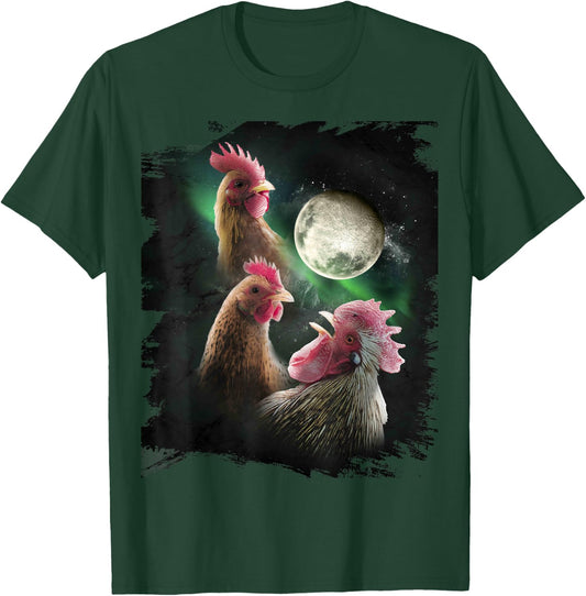 3 Chicken Moon Wolf Chickens Howling Wolves T-Shirt - T-Shirt | Forest
