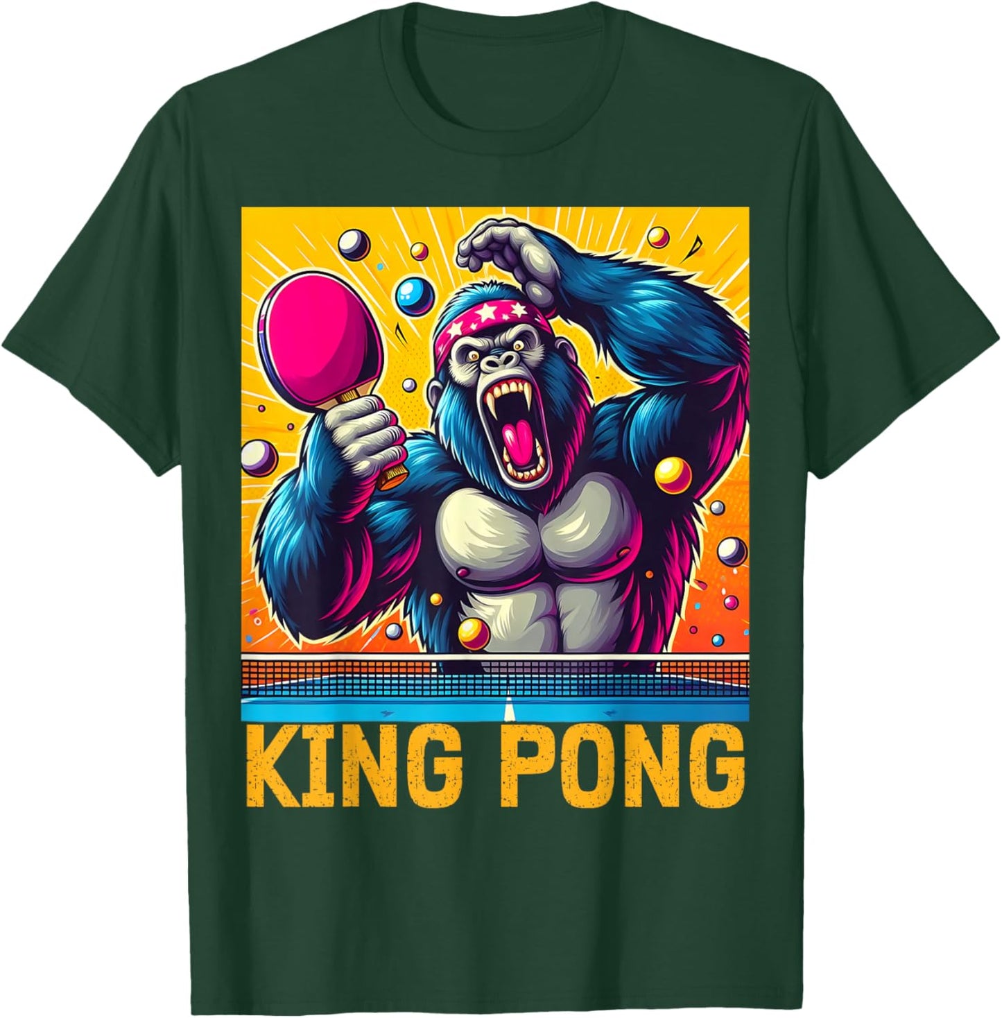 Vintage King Pong - Ping Pong Table Tennis Player Champion T-Shirt - T-Shirt | Forest