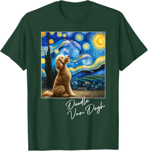 Van Gogh Starry Night Goldendoodle Dog Art Golden Doodle Dog Women Girls Kids T-Shirt - T-Shirt | Forest