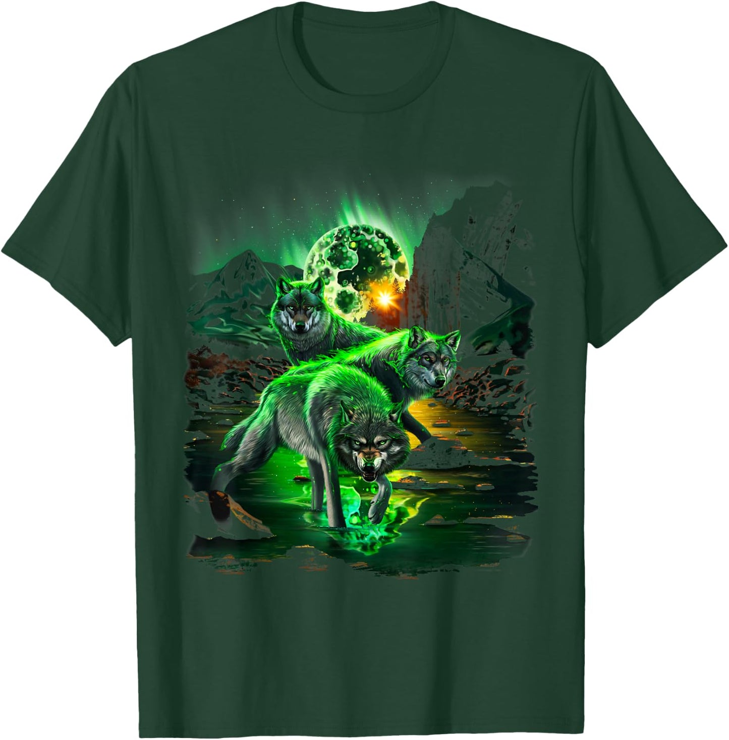 Wolf Hunting in Valley Amidst Catastrophic Asteroid Impact T-Shirt - T-Shirt | Forest