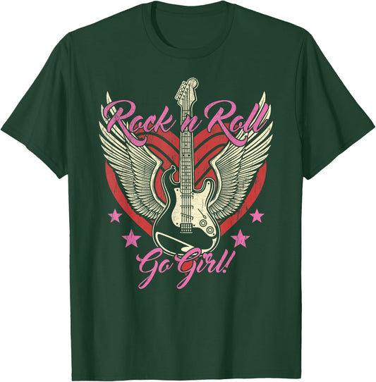 Rock and Roll Guitar Vintage ROCK Women Music T-Shirt - T-Shirt | Forest