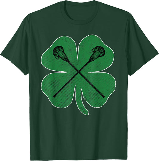 St Patrick's Day Green Shamrock Lacrosse Irish Men Boys T-Shirt - T-Shirt | Forest
