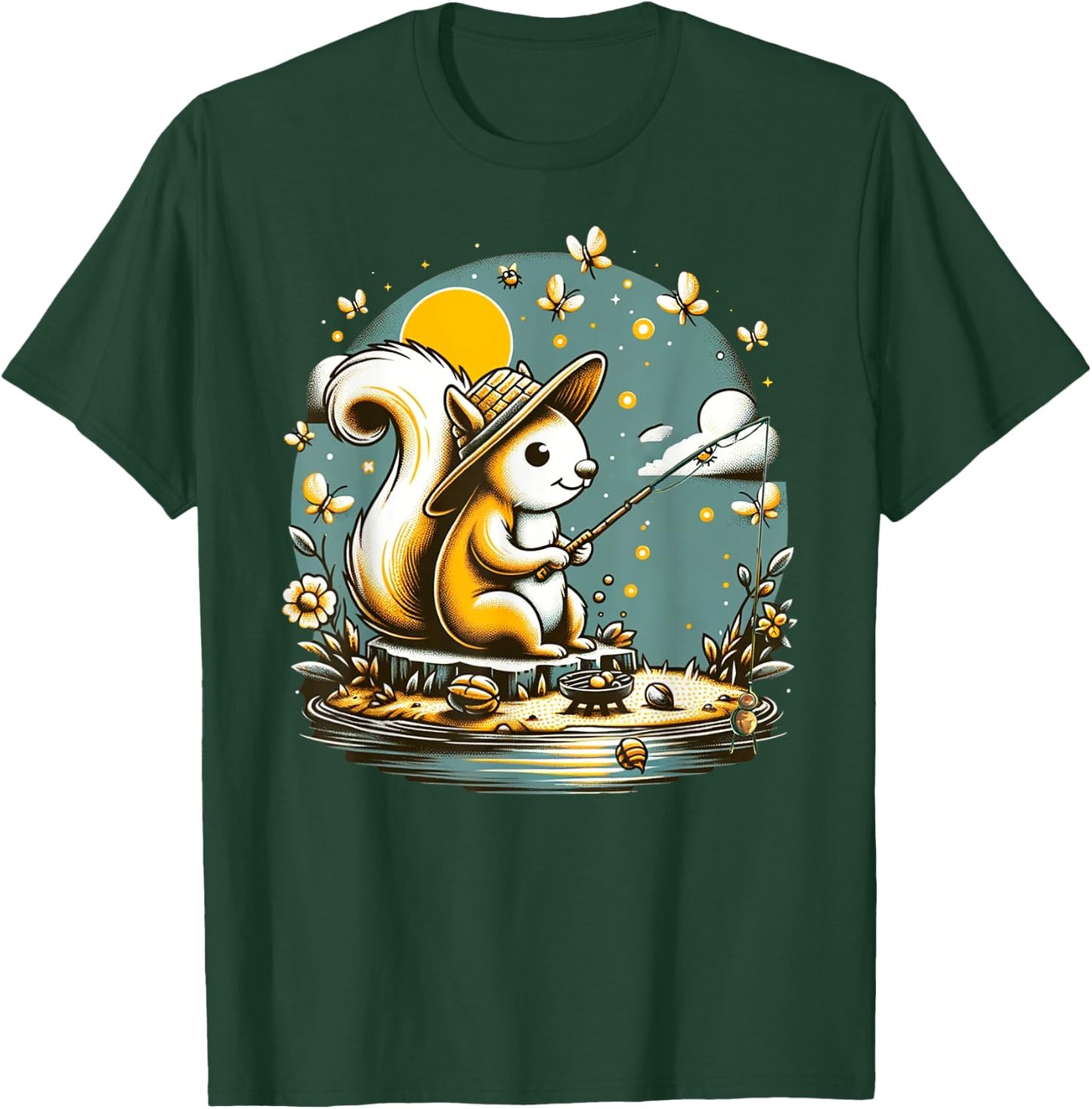 Fishing Squirrel Camping Starry Night Kids T-Shirt - T-Shirt | Forest